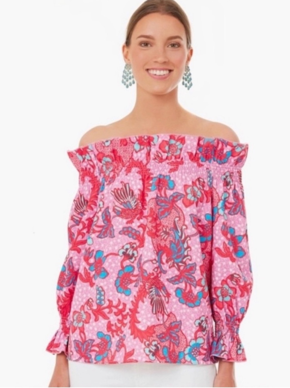Tuckernuck Pink Bougainvillea Breeze Off Shoulder Marguerite Blouse L or XL